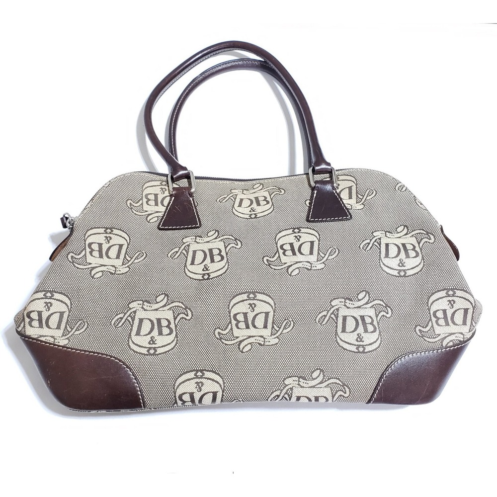 Dooney & Bourke Signature Donegal Crest Logo Brown Domed Satchel Purse Hand Bag